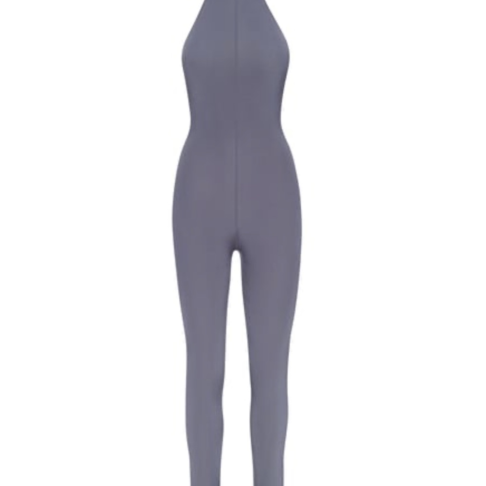 SKIMS Jelly All-In-One Mock Neck Halter Full Bodysuit Catsuit Steel Blue XL NEW